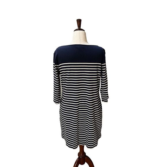 Navy Blue/White Striped Knee Length Dress with Pockets - Nautical Cotton Large - Picture 3 of 11